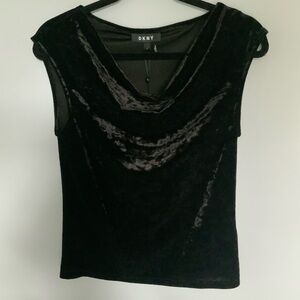 DKNY Black Velvet Cowl Neck Blouse